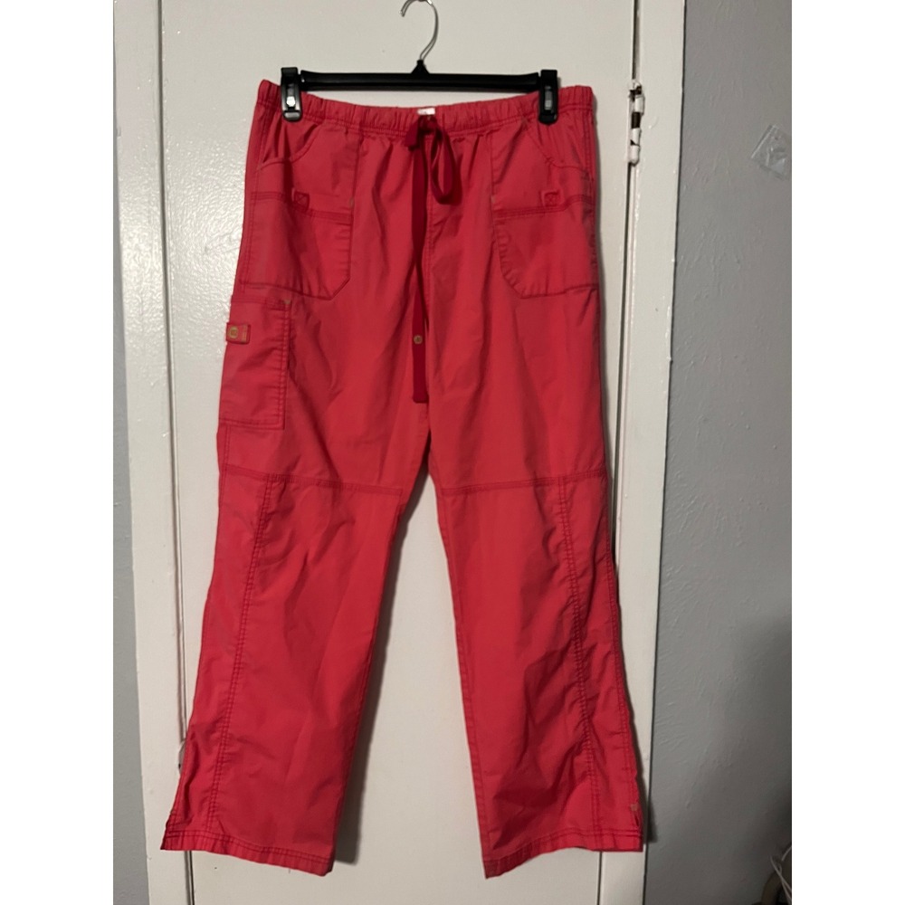 Spread Good Cheer Women XL Coral Pink Cargo Scrub Pants Drawstring 5108 Straight
